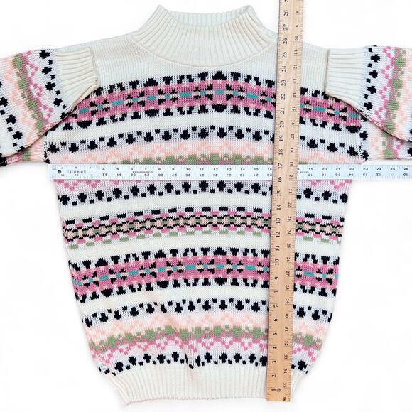 Vintage Clifton Place Fair Isle Pattern Mock Neck Knit Nordic Sweater L Flowery - Picture 9 of 9